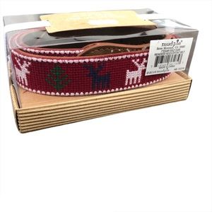Mud Pie Christmas needlepoint belt w/leather 2T-5T